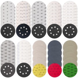 Pack of 71 Sandpaper 125 mm Velcro Set, Grit 60/150/240/400/800/1000/1500/2000/3000/5000 Wet Dry 8 Hole Round Random Orbital Sander, Sanding Discs and Without Holes, Sanding Pads for Wood, Metal,