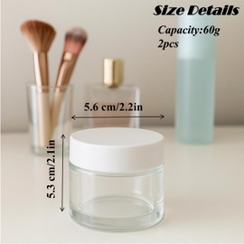 2Packs 60g Clear Glass Cream Jar with White Lid Reusable Cosmetic Container for Face Cream, Lotion, Balm, Salve, Travel Skincare & DIY Beauty Storage