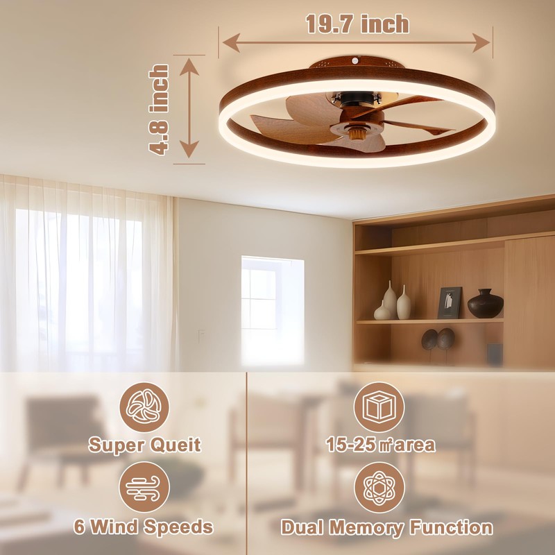 VOLISUN Farmhouse Ceiling Fans with Lights and Remote, 19.7in Low