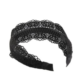 Black Wide Lace Headband Vintage Knit Pattern Hair Hoop Elastic Hairbands With Teeth Headwear Elegant Wide Hairband Stylish Accessories for Women