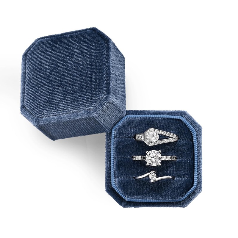 Papten 3 Slots Ring Box Velvet Ring Gift Box Wedding