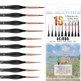 Paint Brush Set, 10 Pieces, Fine Detail Brush Set for Acrylic, Watercolour, Model Making, Perfect Painting Brush Set for Artists, Ideal for Acrylic Paints, Watercolours, Miniatures and Nail Design,