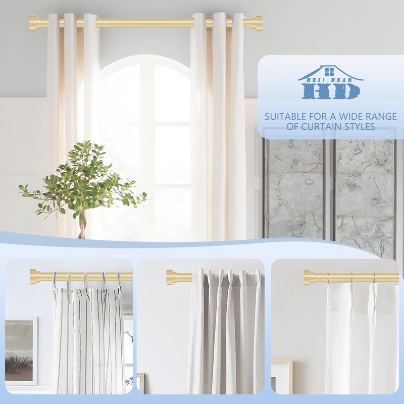 2 Pack Gold Curtain Rods for Windows 30 to 42