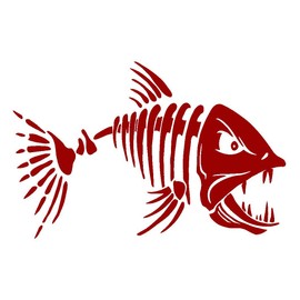 Fish Skeleton Fish Bones Skull Auto Car Boat Bumper Window Wall Decal Sticker Vinyl (Red, 6")