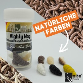 Zite Fishing Mighty Mag Floating Edition - Buoyant Rubber Bait Trout Fishing - Artificial Bee Made - UV-Active - Catchy Choice of Colours - Garlic & Cheese Aroma (Natural Mix Garlic)