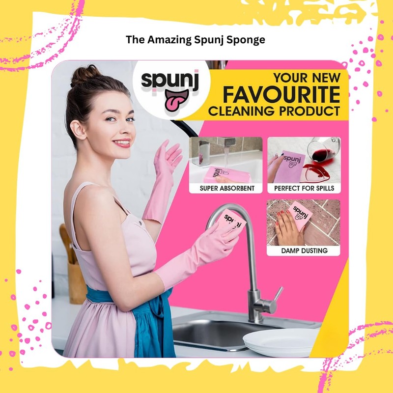 Kevagh Essential Cleaning Bundle - Includes Spunj Sponge, Pink Damp