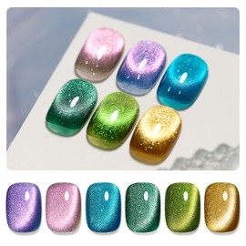 GAOY Gel Nails, Magnetic Nails, Cat Eye Gel, Set of 6 Colors, Galaxy Holographic Nails, with Magnets, Color Gel Salon Nails, Self Nail Art (Colorful Galaxy)
