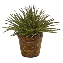 Nearly Natural 13in. Aloe Artificial Basket Silk Plants, Green