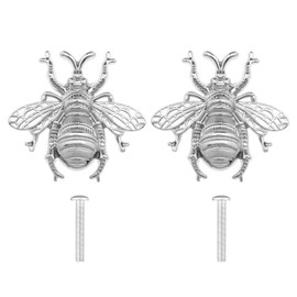 VGOL 2 x Metal Knobs with Bee Motif Pull Handles with Screws for Cupboard Wardrobe Kitchen Cupboard Door Chest of Drawers Silver