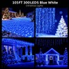 MZD8391 105FT 300 LEDs Blue White Christmas Lights Outdoor Indoor,