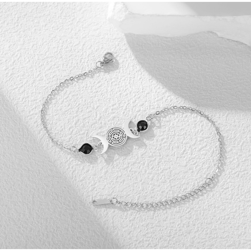 EUEAVAN Hecate Bracelet Wicca Triple Moon Goddess Pentagram Anklet Magic