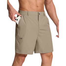 SERAMY Mens Stretch Golf Shorts with 6 Pockets Dry Fit 7 Inch Inseam Lightweight Dress for Hiking Work Casual Dusty Khaki L