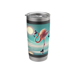 Funny Flamingo with Headphones at Stand at Sunset Stainless Steel Insulated Tumbler