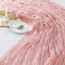 Pink Table Runner, Cheesecloth Table Runner for Weddings & Parties, Elegant Sheer Pink Table Cloth Decor for Dining, Kids Shower & Special Events (90x400cm/35x157in)