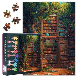 Puzzles for Adults 1000 Pieces, Enchanting Library Overgrown by a Majestic Tree Jigsaw Puzzles, Adult Puzzle for Adults, Educational Fun Games or Toys for Elders Friends 20X27 INCH