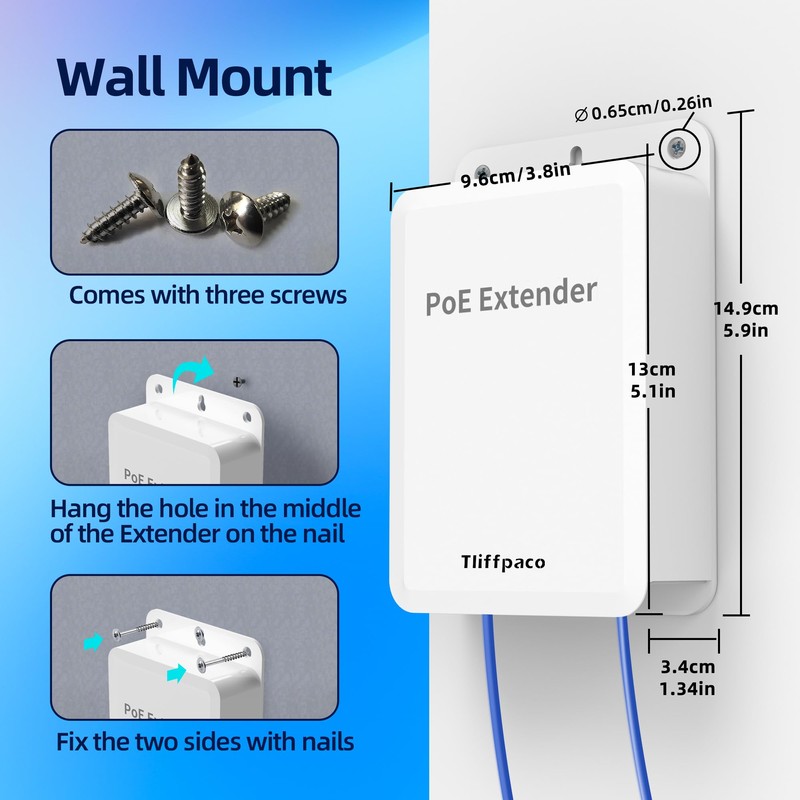 Tliffpaco Outdoor Gigabit PoE Extender, 5 Port PoE Repeater, 90W