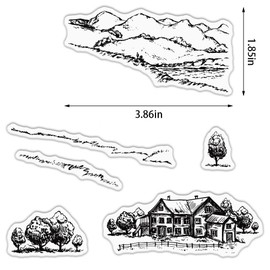 Mountain Tree Background Clear Stamps for Card Making, House Natural Scenery Glassland Transparent Rubber Stamps for Bullet Journal DIY Scrapbook Decoration Handmade Crafts Notebook