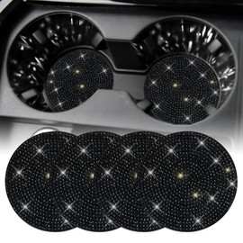 Bling Cup Holder Coasters for Car, 4PCS Universal Non-Slip Cup Holder, Embedded Decorative Coasters, Shiny Crystal Car Interior Accessories Gifts for Women (Black)