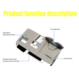 Logctee Car Sun Visor Organizer, Multifunctional Leather Sun Visor Organizer Sunglass Holder with Zipper for Car Interior Truck Accessories Men Women (Gray)