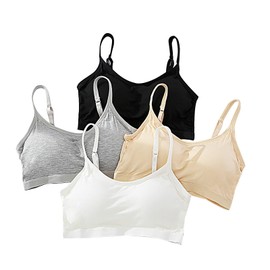 Girls Training Bras 4 Packs Padded Adjustable Straps Crop Tops Sports Bra for Kids 4 to 16 Years (Black, 10-12 Years)