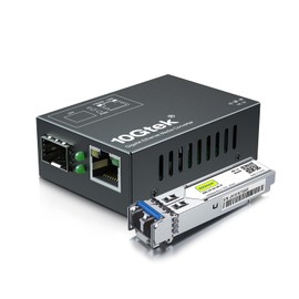10Gtek Gigabit Optical Media Converter Small Size, Single Mode Dual LC Fiber with 1.25Gb/s 1000Base-LX SFP Set (1310nm, 20km)