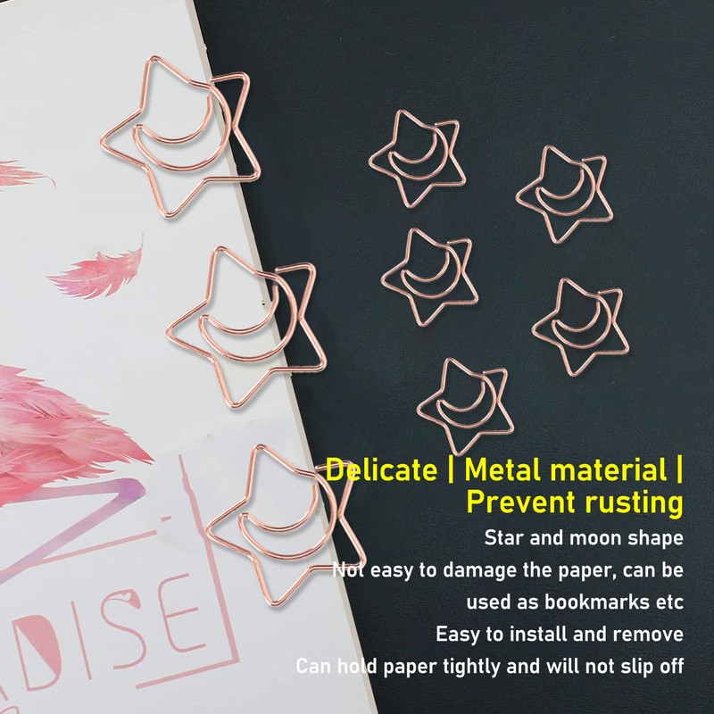 100pcs Star Moon Paper Clips Prevent Rust Skid Resistance Cute