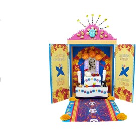 Genérico Ofrenda día de Muertos, Caja de Madera Dia de Muertos, ofrenda tradicion oaxaqueño Hecho a Mano con Mini Porta Retrato