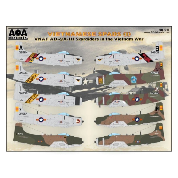 AOAdecals AOA decals 1/48 VIETNAMESE SPADS 1 VNAF AD-6/A-1H Skyraiders