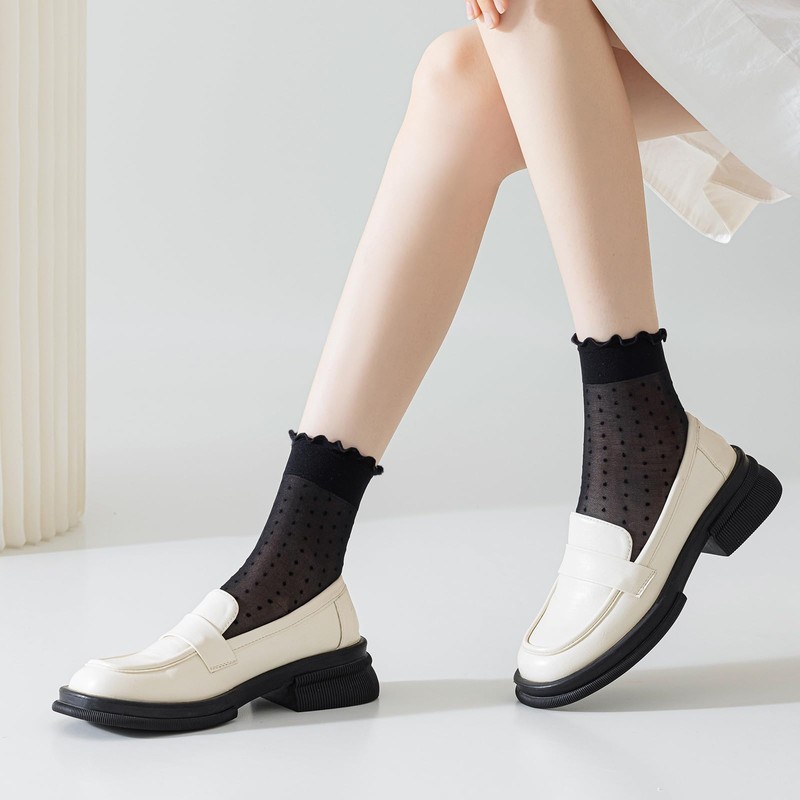 Mcool Mary 12 Pairs Women's Sheer Ruffle Socks White Stocking