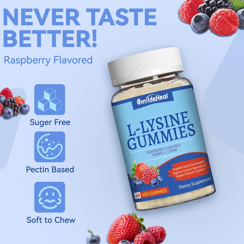 2 Pack L-Lysine 1000mg Gummies, Chewable Lysine Supplement for Adults,