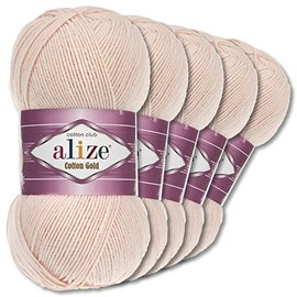 Alize 5 x 100 g Cotton Gold Premium Wool | 39 Colours Summer Wool Yarn Knitting Amigurumi (382 | Cream Beige)