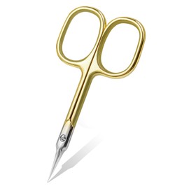 CGBE Professional Cuticle Scissors with Curved Tip, Cuticle Scissors, Extra Fine and Extra Sharp, Made of Stainless Steel, for Precise Shortening, Removal of Cuticles, Eyebrows and Eyelashes, Gold