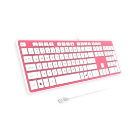 B.FRIENDIT Wired USB Keyboard, Comfortable Quiet Chocolate Keys, Durable Ultra-Slim Wired Computer Keyboard, QWERTY Layout for PC, Windows 11/10/8/7, KB1430 - Pink