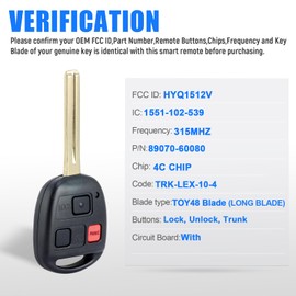 Keymall Keyless Entry Remote Head Key Fob Replacement for Lexus LX470 1998 1999 2000 2001 2002 HYQ1512V 4C Chip TOY48 Long Blade 3 Button 315MHz
