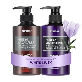 Kundal Set de Champú y Acondicionador Coreano [Almizcle Blanco] Calidad de Salón, Aroma Duradero, Hidratante, sin Sulfatos, Aceite de Argán y