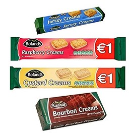 Bolands Creams Multi-Flavor Pack, Custard, Raspberry, Jersey, Bourbon, Ireland, Pack of 4, 125g each