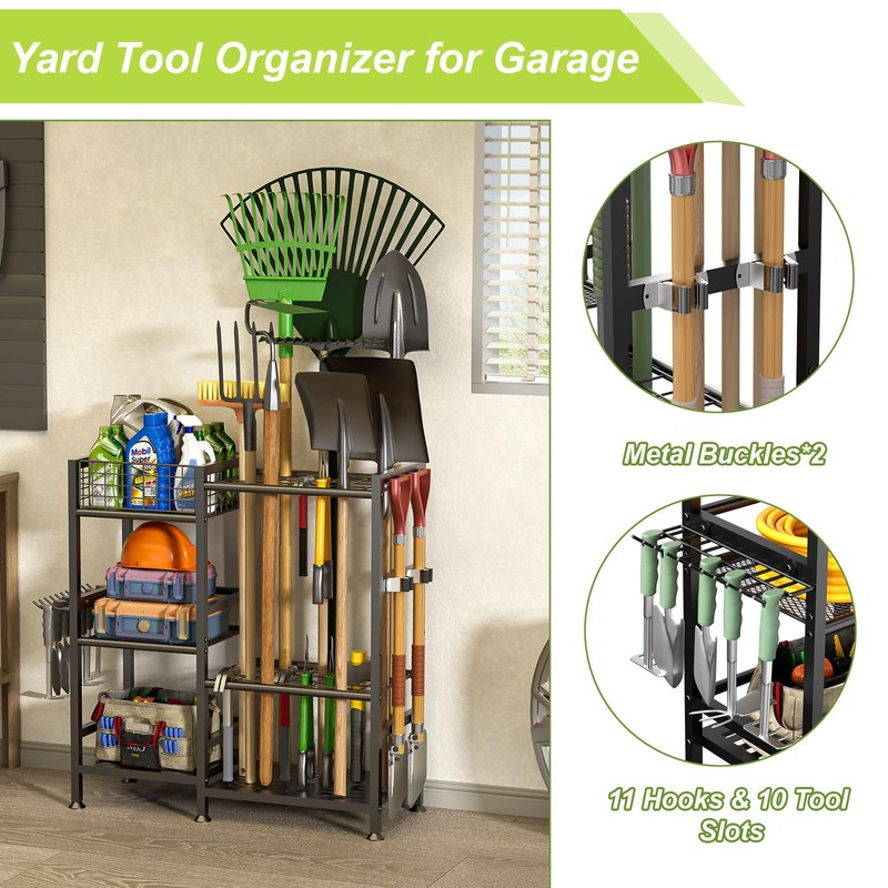 Keomaisyto Garden Tool Organizer With Basket - 3 Tier Yard