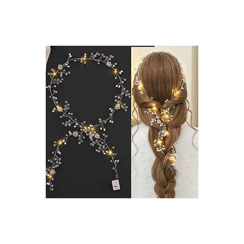 Yean- Enredadera para el cabello de novia con luz LED,