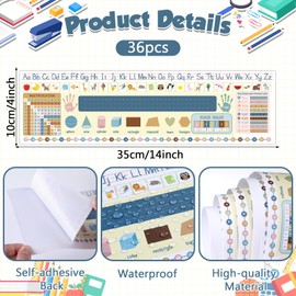 36 Pcs Self Adhesive Name Tags Students Desks Name Plates Multipurpose Manuscript Nameplates with Multiplication Fractions Alphabet Left/Right Place Value for Back to School Supplies 14 x 4Inch(Boho)