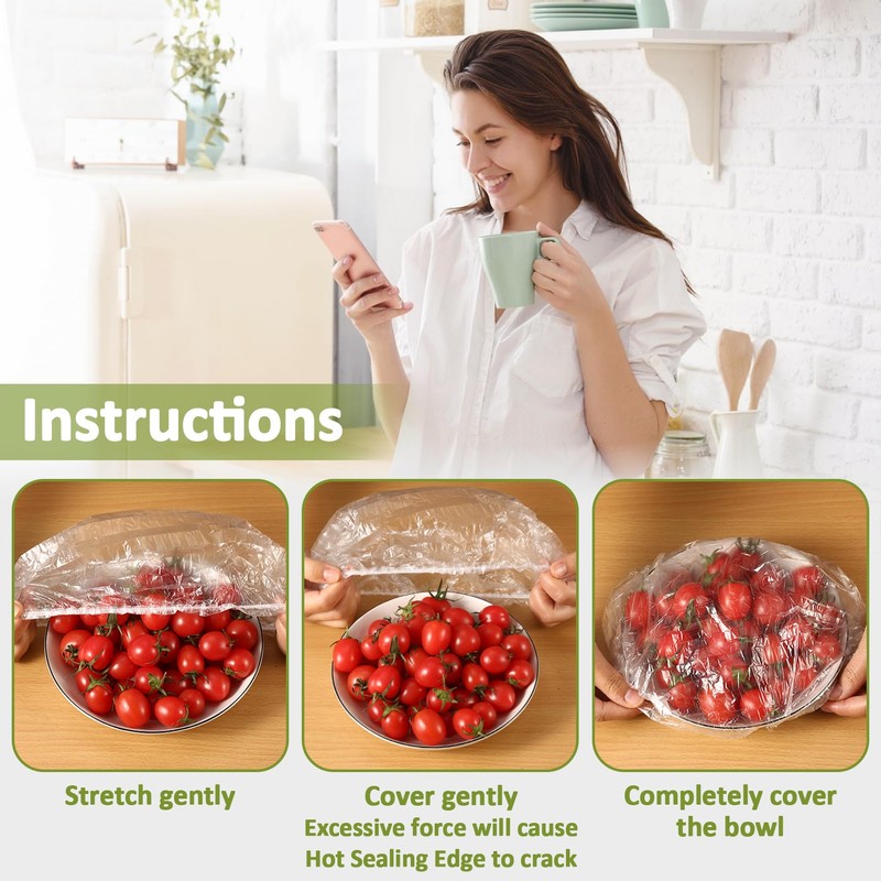 MAQIHAN Reusable Large 200PCS Bowl Covers, Plastic, Round, Cookware-Lids
