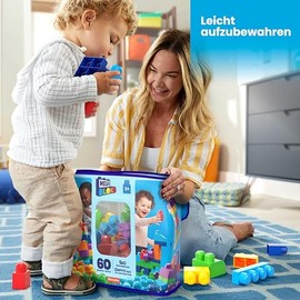 Mega Bloks Big Building Bag, 60-Piece (Classic) | Coloridas y fáciles de apilar, ideales para manos pequeñas; motricidad fina