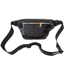 Faleto hipster laser PU leather waist bag, belt bag, backpack, sling bag for men, women for sports and outdoor activities Black