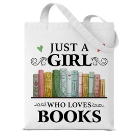Dumyum Just a Girl Who Loves Books Canvas Tote Bag for Women Girls Book Lover Bookworm Bookish Gifts Floral Book Aesthetic Reusable Grocery Shoulder Bag for Shopping Travel Daily Commute