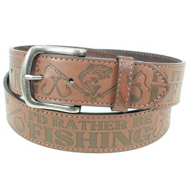 I'd Rather Be Leather Belt Strap and Metal Buckle 1.5" Wide with Snaps - Great Gift for Golfing, Hunting, Fishing, Gaming, Fishing - Brown, Medium (30-32)