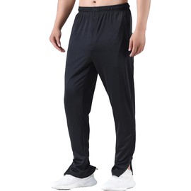 Zoulee Men's Active Athletic Workout Track Pants Jogger Sweatpants for Men with Zipper Fly and Pockets Fit Football Pants Black L