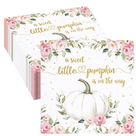 Tcoyodw 80 Pcs Fall White Pumpkin Baby Shower Party Paper Napkins A Sweet Little Pumpkin is On The Way Disposable Napkins Pink Floral White Pumpkin Fall Autumn Table Decorations Supplies