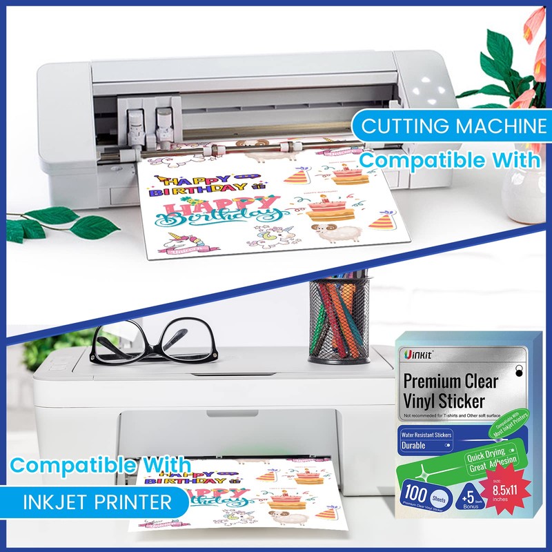 Uinkit 105Sheets Premium Clear Vinyl Sticker Paper for Inkjet Printer