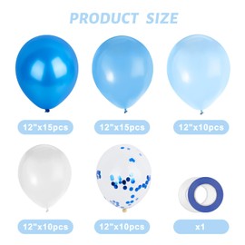 LovesTown 60PCS Blue Balloons, 12 Inches White Pastel Colored Confetti Latex Balloons Garland Arch with Ribbon for Boy Graduation Wedding Engagement Baby Shower Birthday Party Decorations