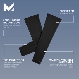 MISSION Cooling Sun Sleeves, Black - Lightweight, Stretch Fabric - Cools Up to 2 Hours - UPF 50 Sun Protection - Machine Washable