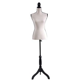Beige Female Mannequin Torso Dress Form Adjustable Height Black Tripod Stand Base Style Dress Jewelry Display